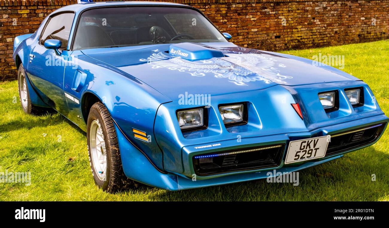 Earsham, Norfolk, UK – April 30 2023. An American Transam Pontiac on display at a small and local outdoor car show Stock Photo