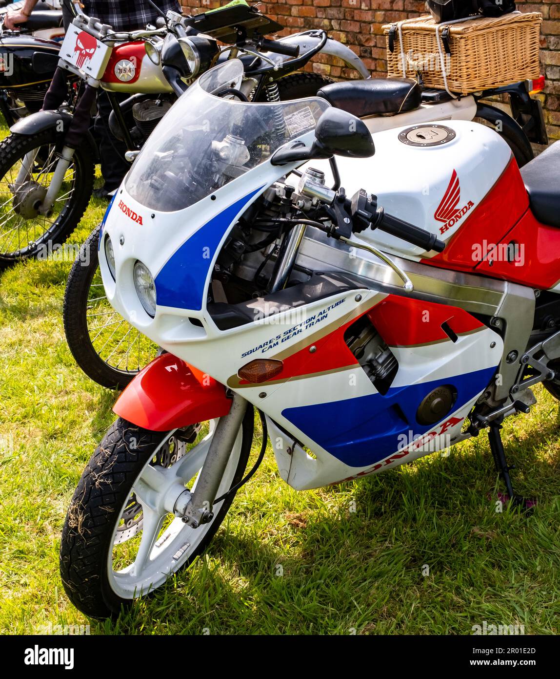 Earsham, Norfolk, UK – April 30 2023. A classic Honda CBR250RR sports bike on display at a small and local outdoor auto show Stock Photo
