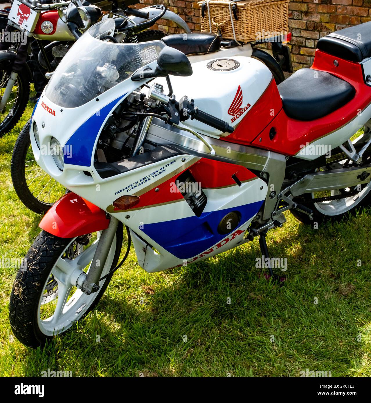 Earsham, Norfolk, UK – April 30 2023. A classic Honda CBR250RR sports bike on display at a small and local outdoor auto show Stock Photo