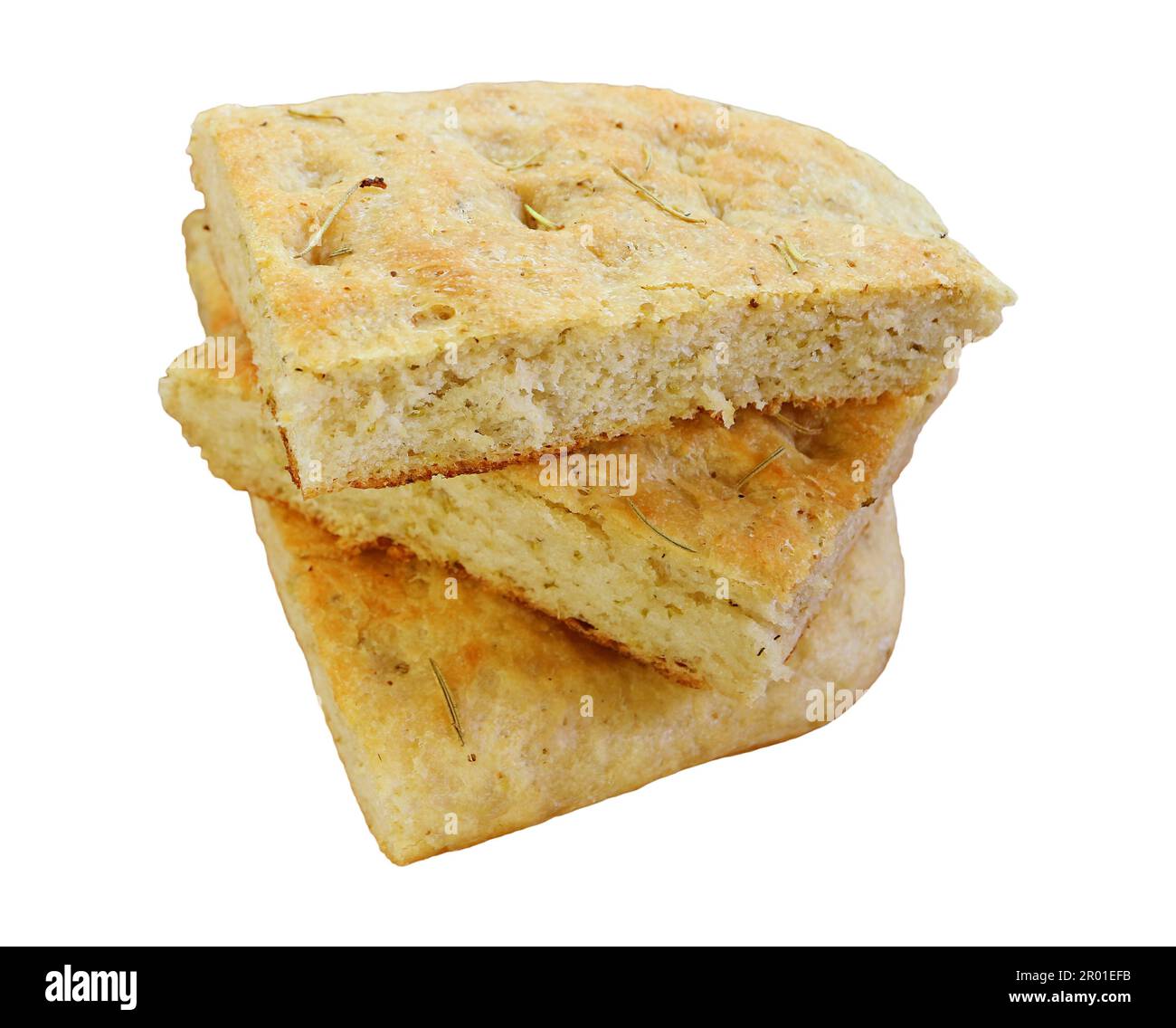 Stack of Focaccia Bread Slices Isolated on White Backdrop Stock Photo