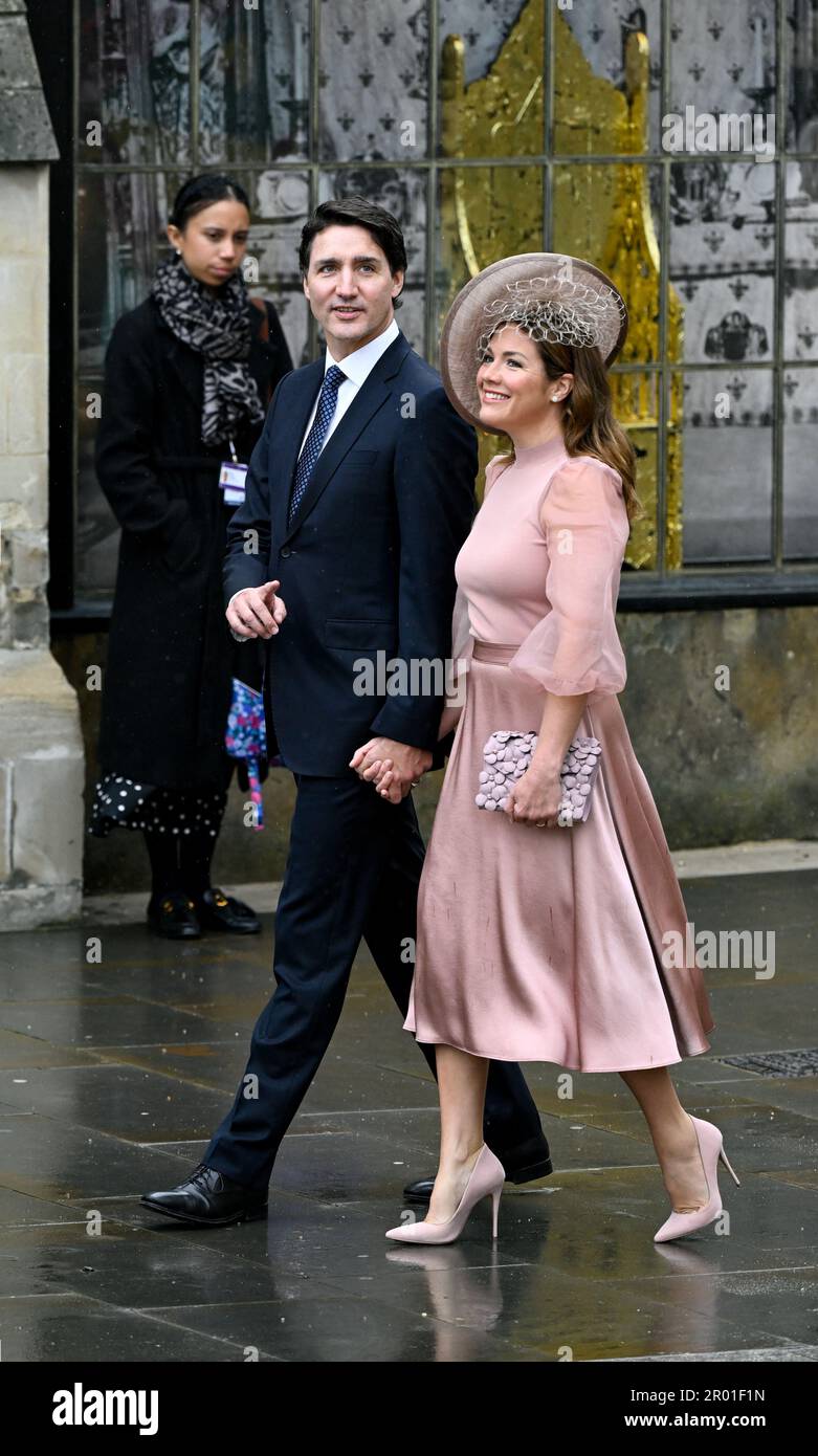 Canadian Prime Minister Justin Trudeau and wife Sophie arriving ahead of the coronation ceremony of King Charles III and Queen Camilla at Westminster Abbey, London. Picture date: Saturday May 6, 2023. Stock Photo