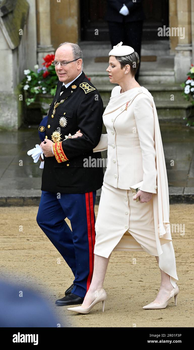 Prince Albert II of Monaco and Princess Charlene arriving ahead of the coronation ceremony of King Charles III and Queen Camilla at Westminster Abbey, London. Picture date: Saturday May 6, 2023. Stock Photo