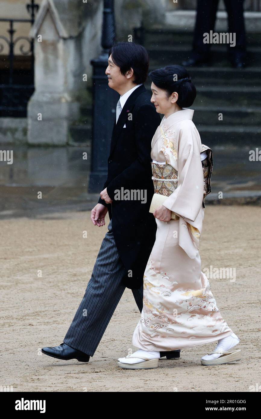 London, UK. 06th May, 2023. Crown Prince Akishino and Crown Princess Kiko of Japan arriving at the coronation ceremony of King Charles III and Queen Camilla at Westminster Abbey, London, UK on May 6, 2023. Photo by Raphael Lafargue/ABACAPRESS.COM Credit: Abaca Press/Alamy Live News Stock Photo