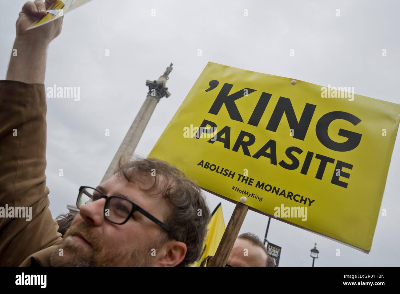 Republican anti-monarchist protestors gather at Trafalgar Square during the coronation of King Charles III in London,England,UK Stock Photo