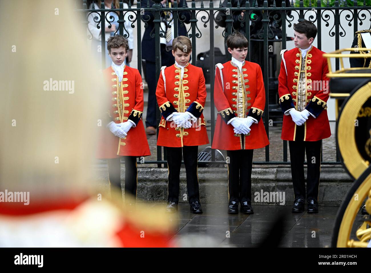 Prince George (second from left) ahead of the coronation ceremony of King Charles III and Queen Camilla at Westminster Abbey, London. Picture date: Saturday May 6, 2023. Stock Photo