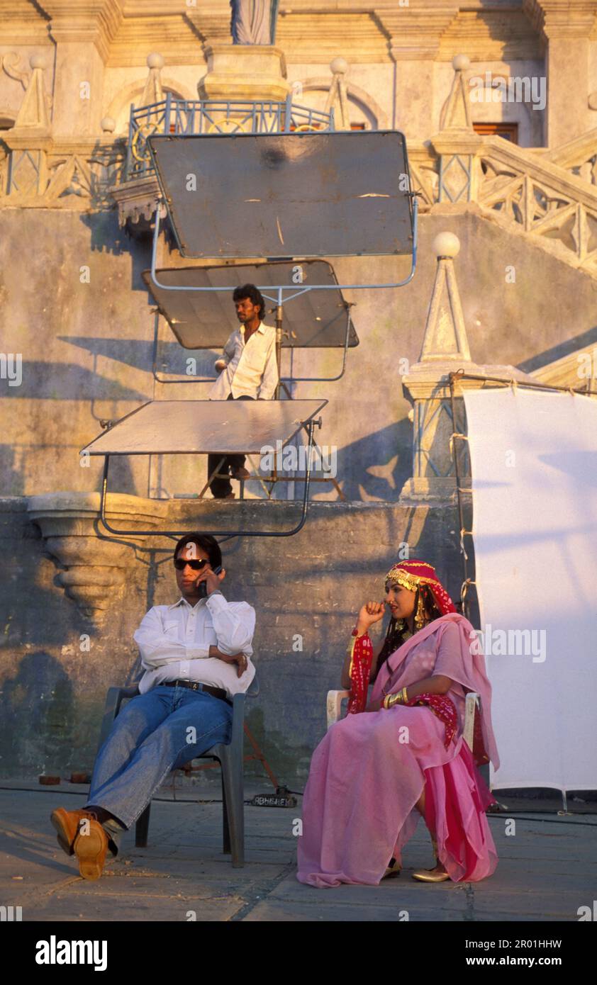 actors on a break at the Film Studios of Bollywood in the city centre