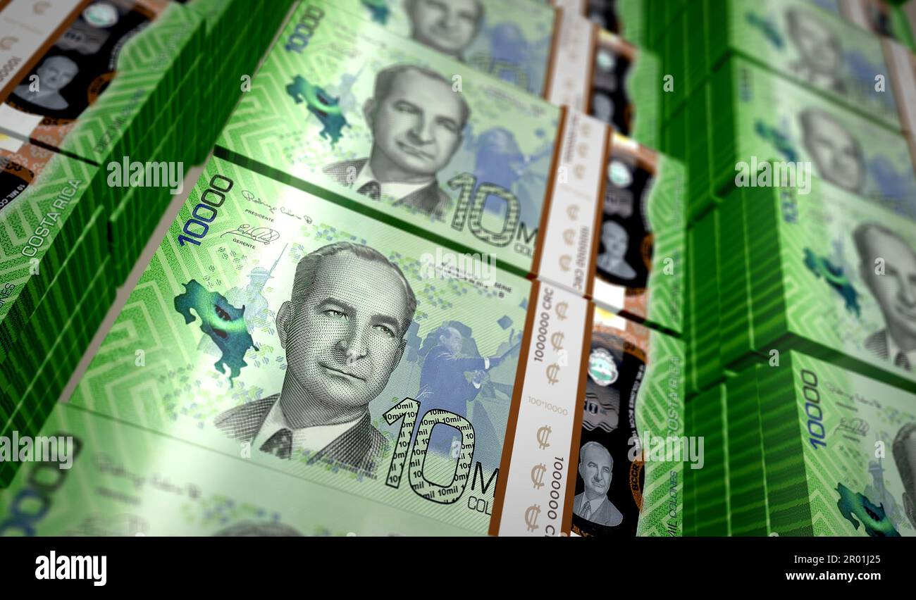 Costa Rica money Costa Rican Colon money pack 3d illustration. 10000