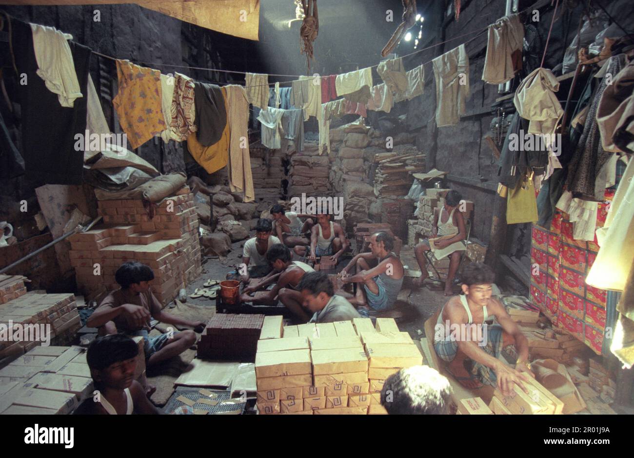 a stone and brick factory in a fabric house at a village of a slum in ...