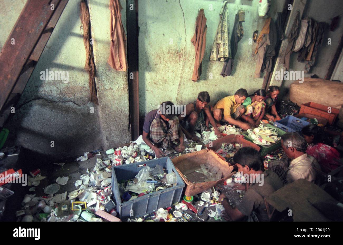 Textile Slum a recycling factory in a fabric house at a village of a slum in the ...