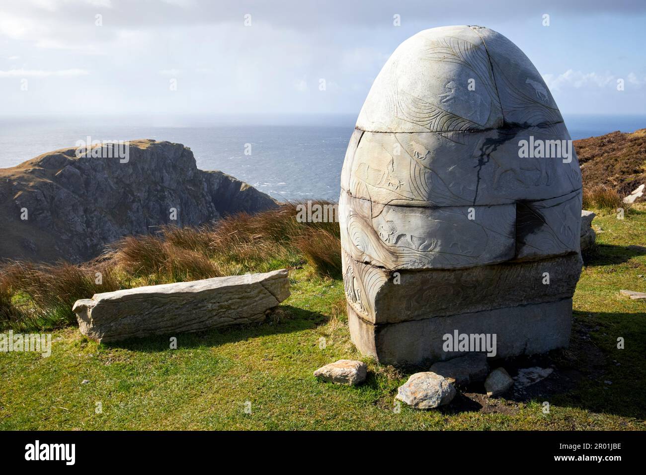 one of the sliabh liag story stones near slieve league county donegal republic of ireland Stock Photo