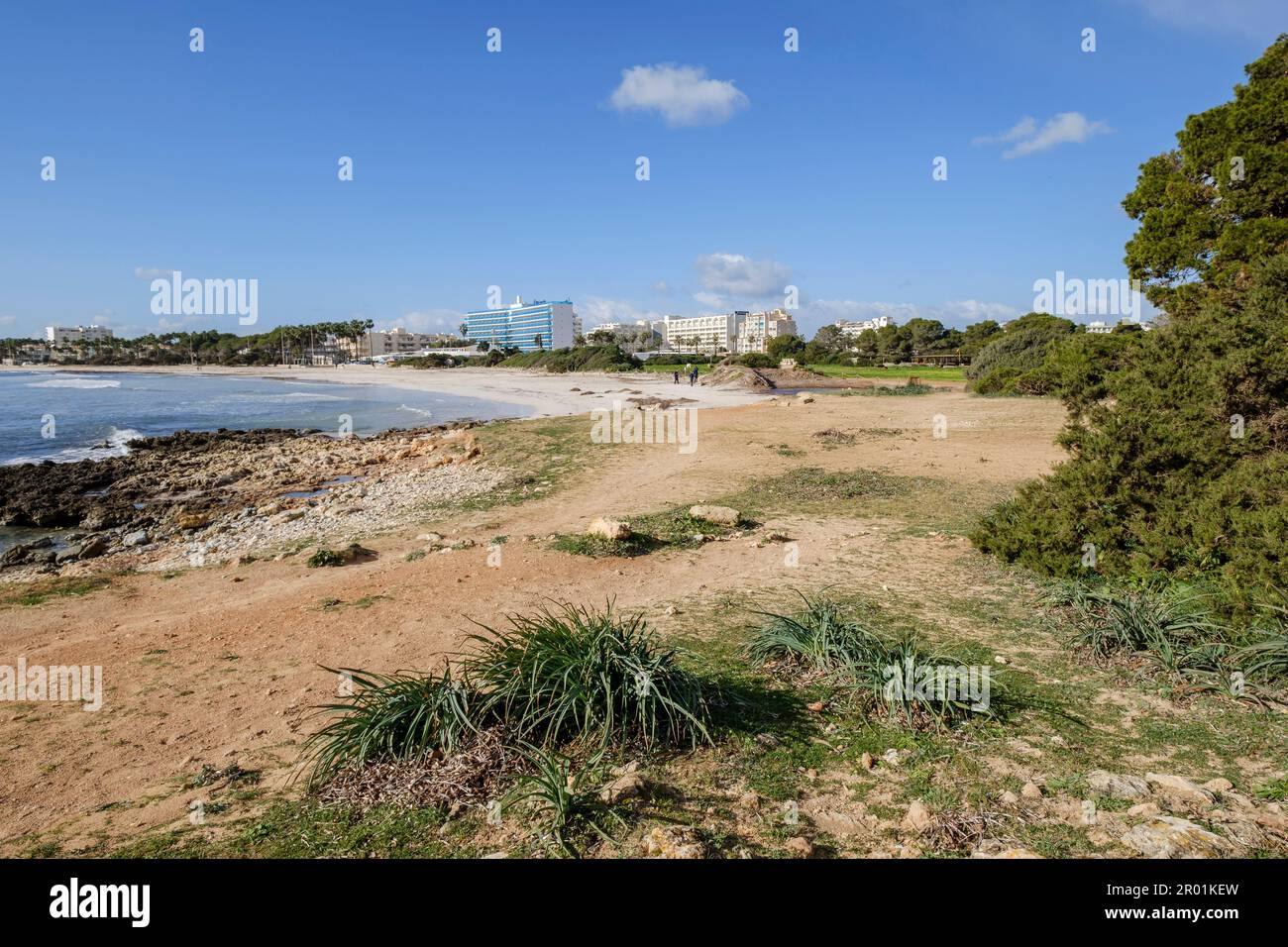 place of the mass grave of the dead republican militiamen, Sa Coma beach, Son Servera, Majorca, Balearic Islands, Spain. Stock Photo