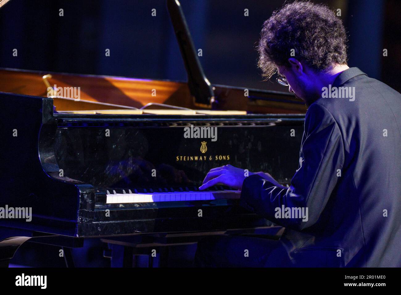 Can Çakmur, solo piano concert, Brahms Pollença festival, Majorca, Balearic Islands, Spain. Stock Photo