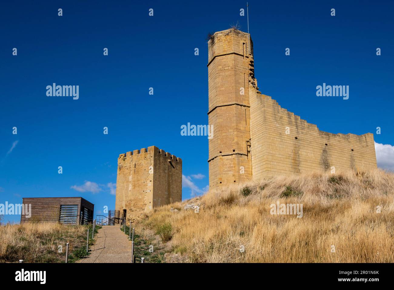 Uncastillo Fortress, Peña de Ayllón Castle, 11th and 13th centuries, Uncastillo, Cinco Villas, Aragon, Spain. Stock Photo