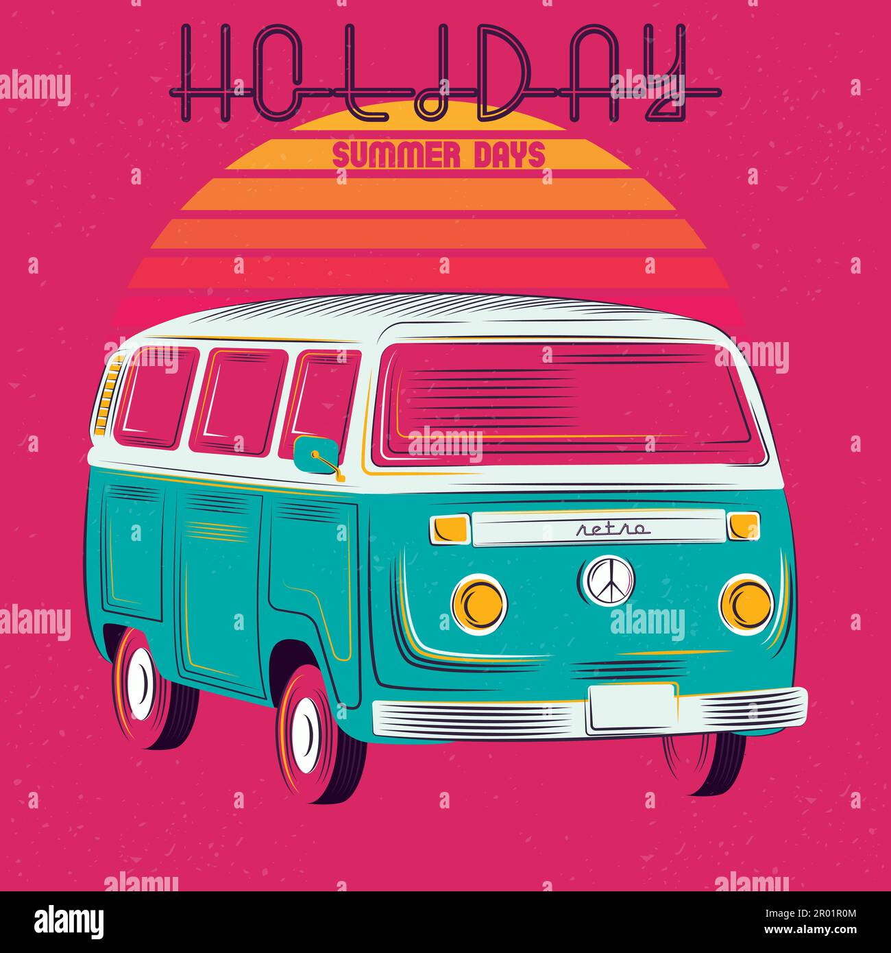 Summer vacation camping car on the beach,sunset Stock Vector