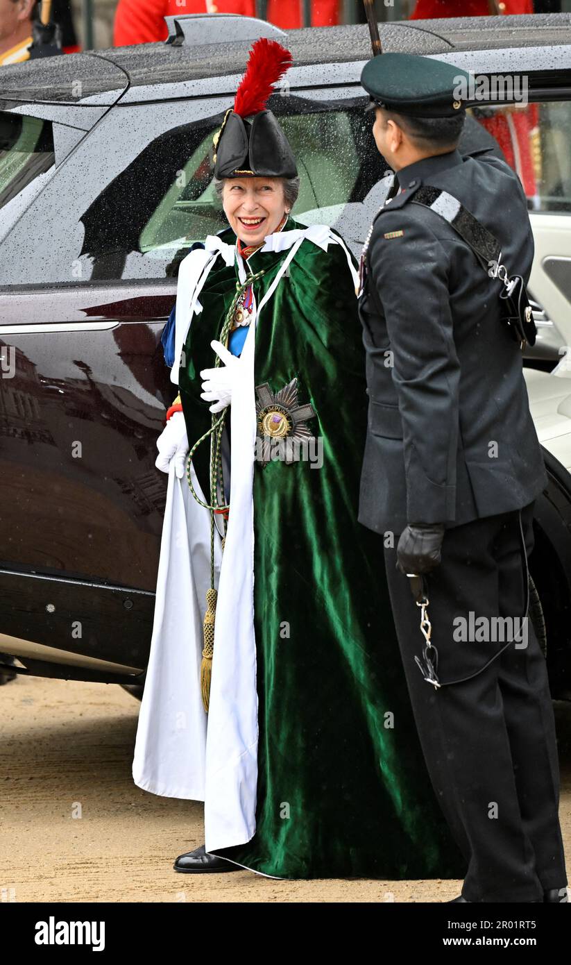 The Princess Royal arriving ahead of the coronation ceremony of King Charles III and Queen Camilla at Westminster Abbey, London. Picture date: Saturday May 6, 2023. Stock Photo