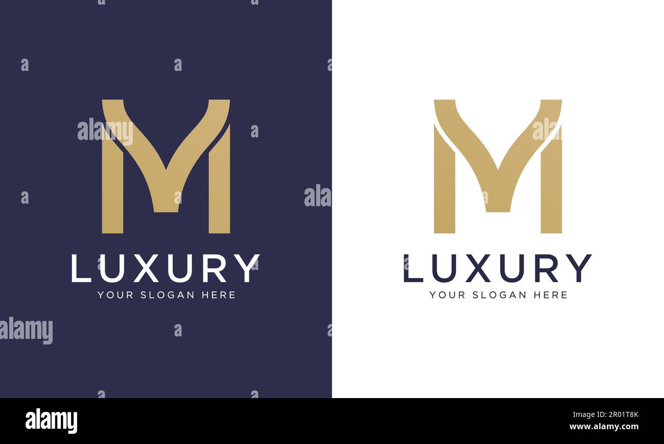 Royal premium letter m logo design vector template in gold color. Beautiful logotype design for luxury company branding. Stock Vector