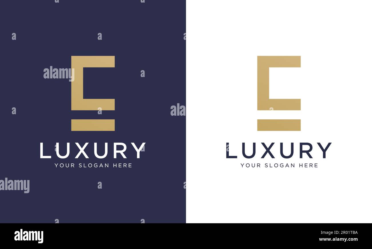 Royal premium letter e logo design vector template in gold color. Beautiful logotype design for luxury company branding. Stock Vector