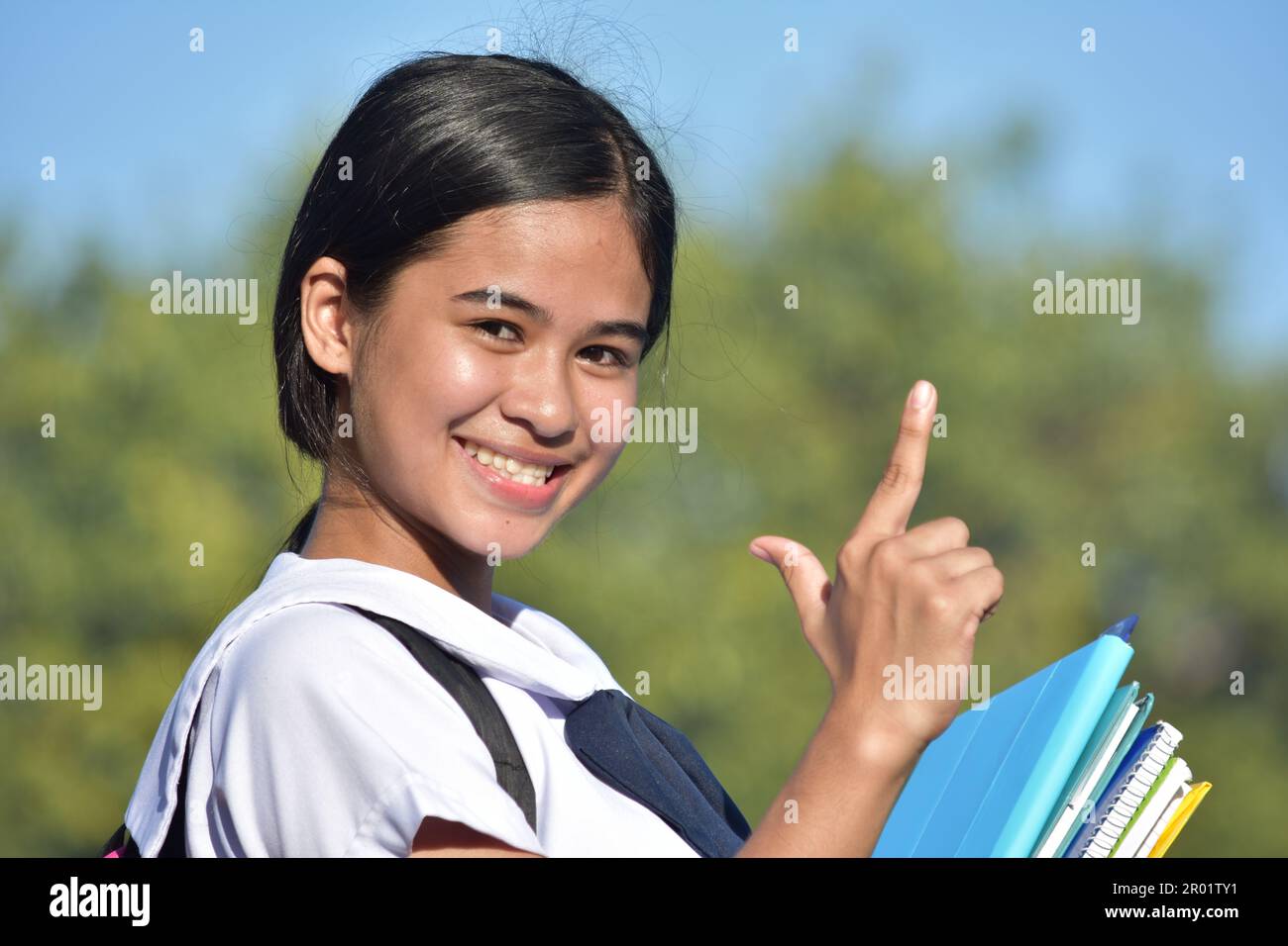 Diverse Female Student Pointing Wearing School Uniform Stock Photo Alamy