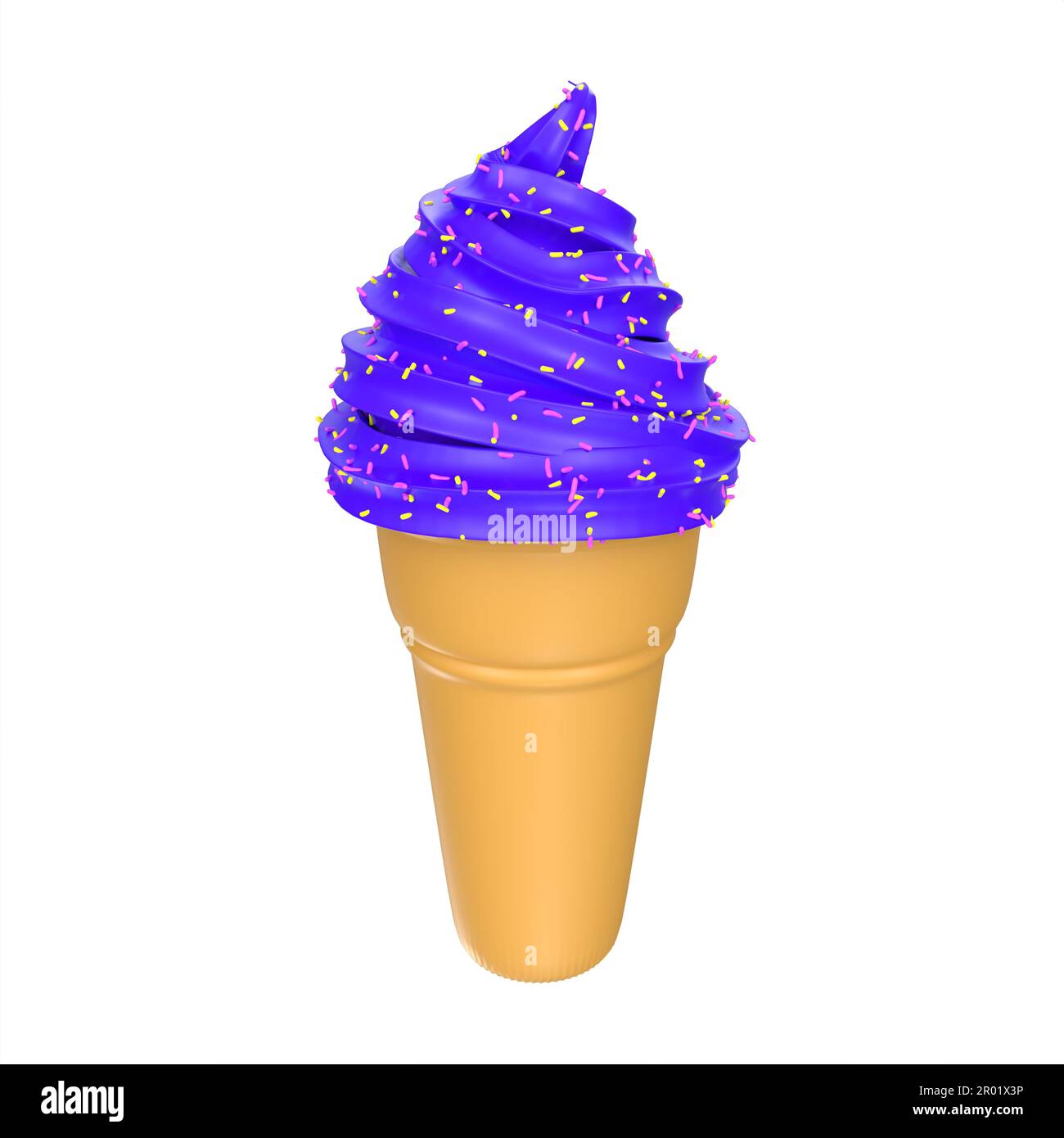 A 3D rendering of an ice cream cone with sprinkles isolated on a white ...