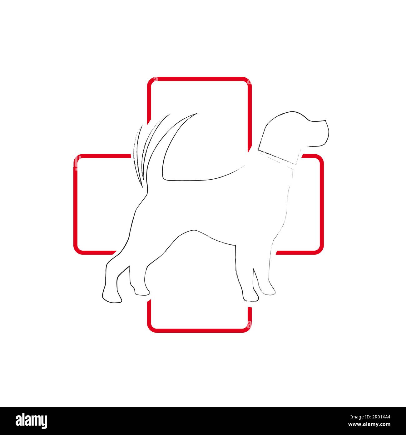 Dog inside a red cross. Vector template for veterinarian. Pet health