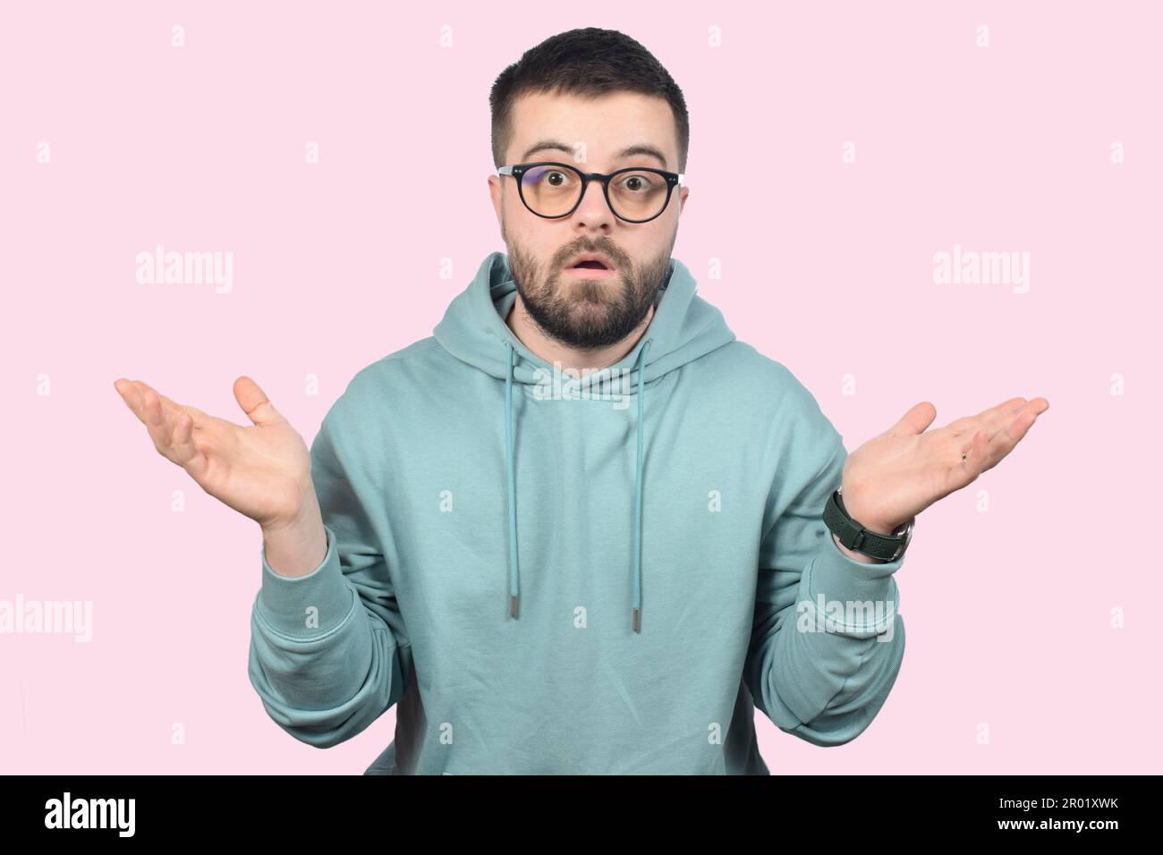 surprised young man in glasses Stock Photo