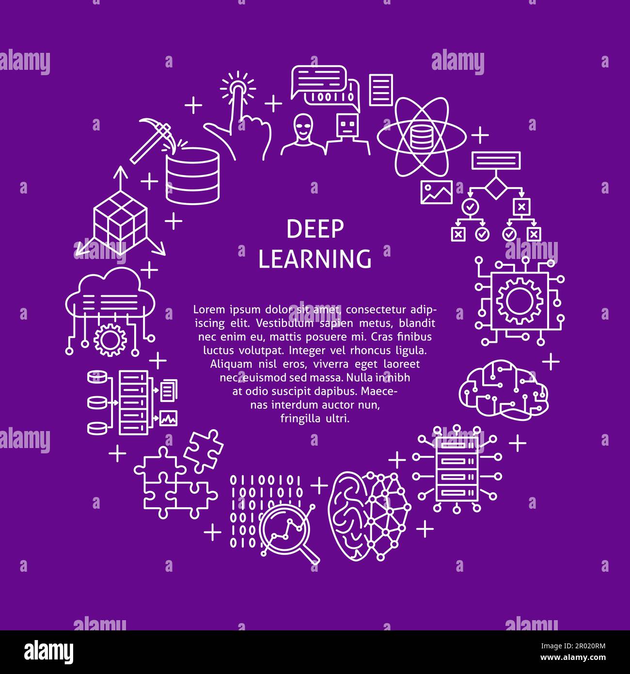 Computer system deep learning round banner with place for text. Machine ...