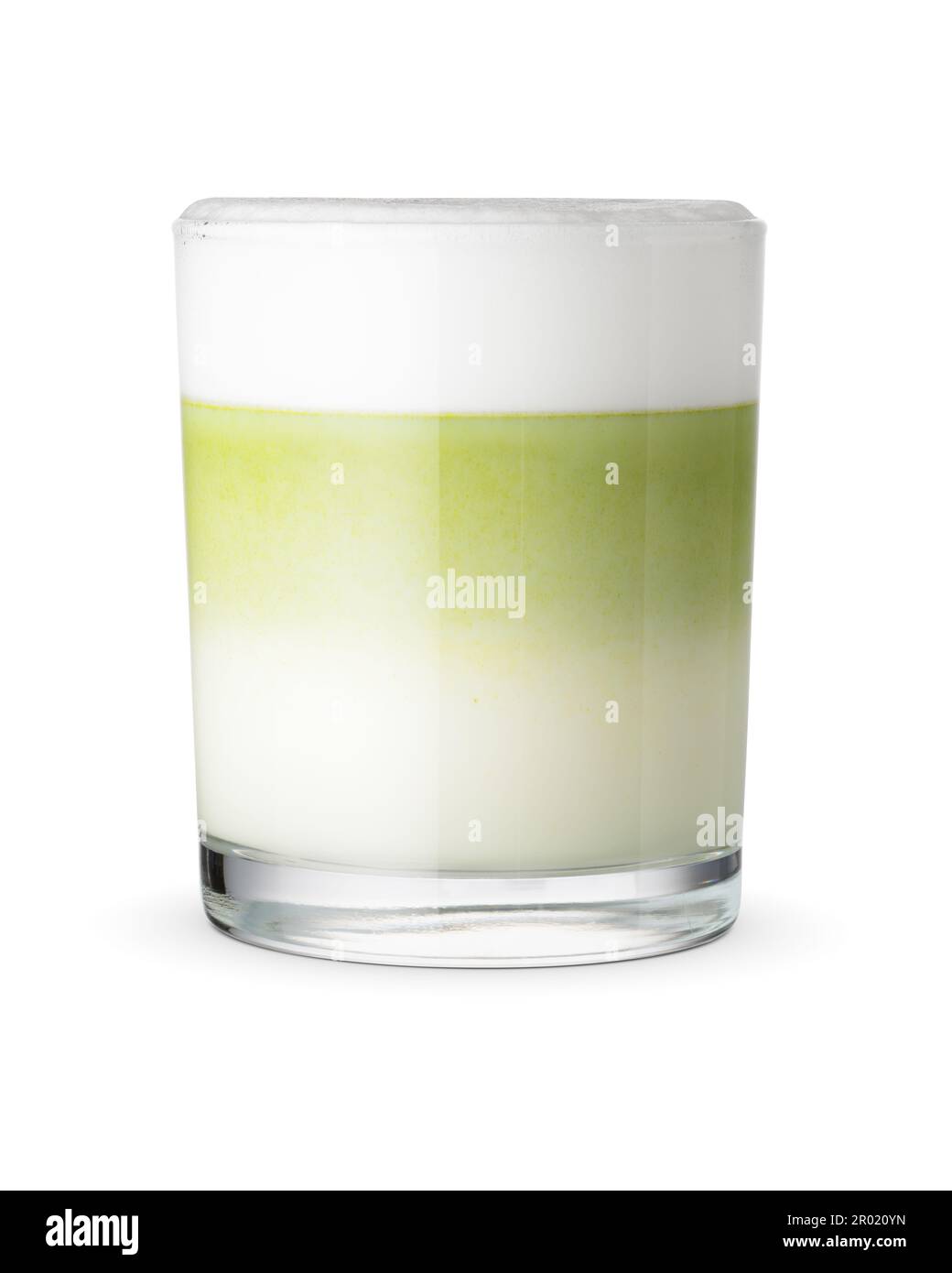 Matcha latte green tea with foam isolated on white background, clipping path included Stock