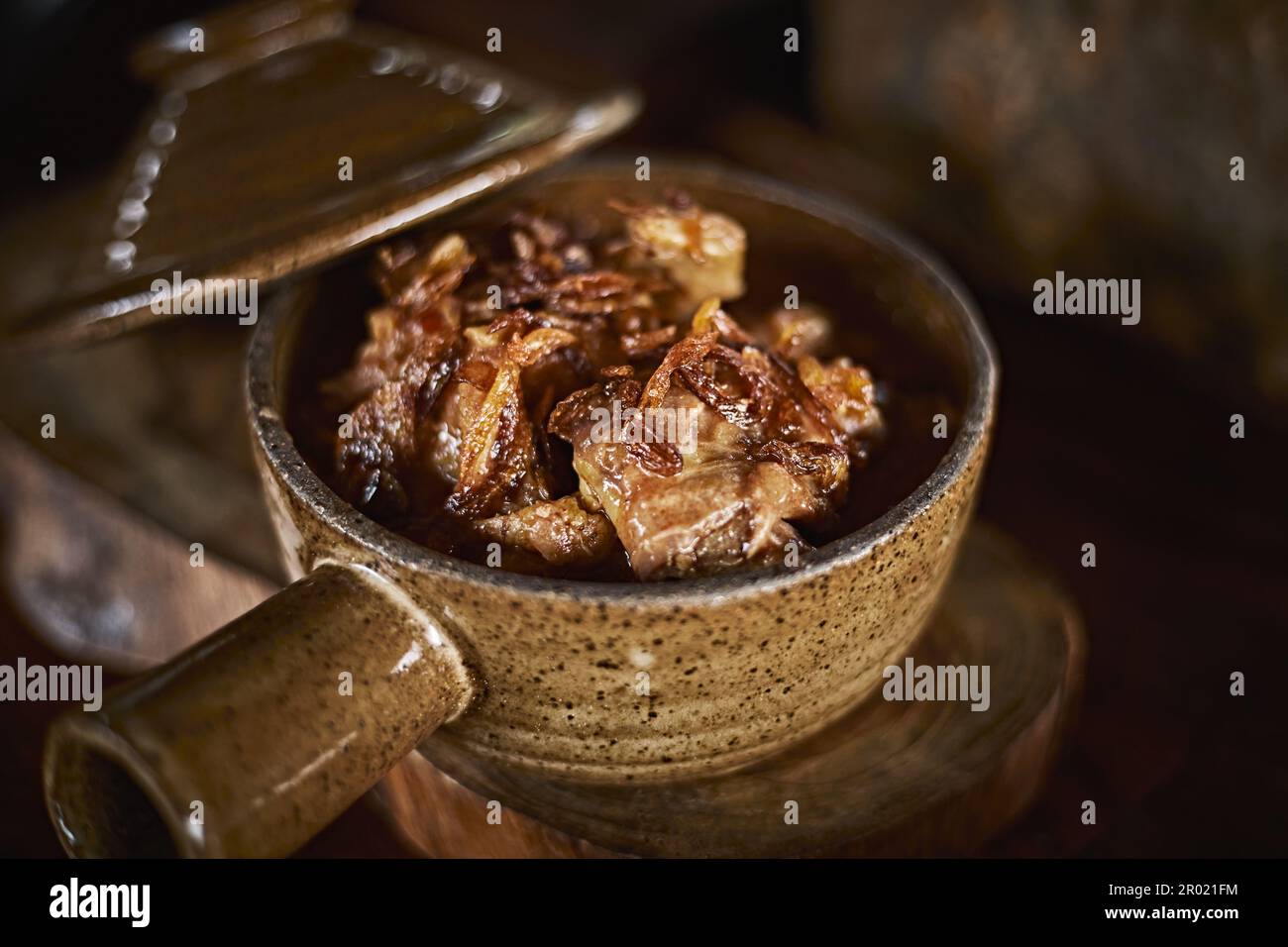A bowl of traditional Thai food of chicken Massaman curry Stock Photo