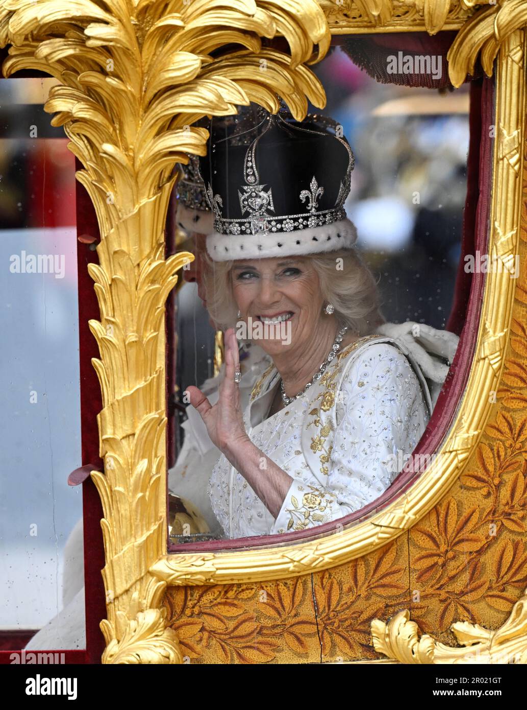 Queen Camilla departs Westminster Abbey, London, following her Coronation alongside King Charles III. Picture date: Saturday May 6, 2023. Stock Photo