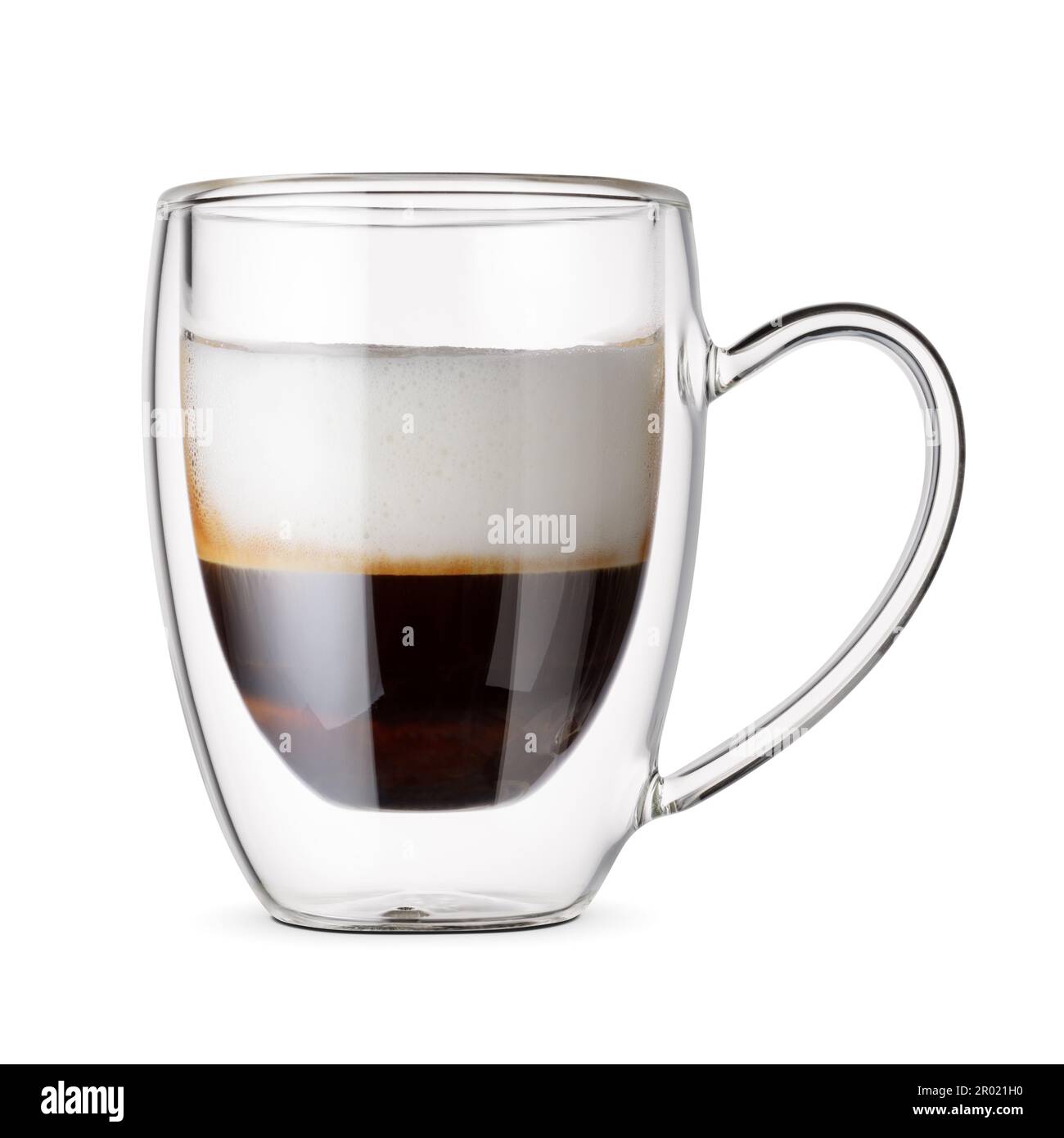 Glass Double Wall Cup Of Espresso Macchiato Coffee Isolated On White 