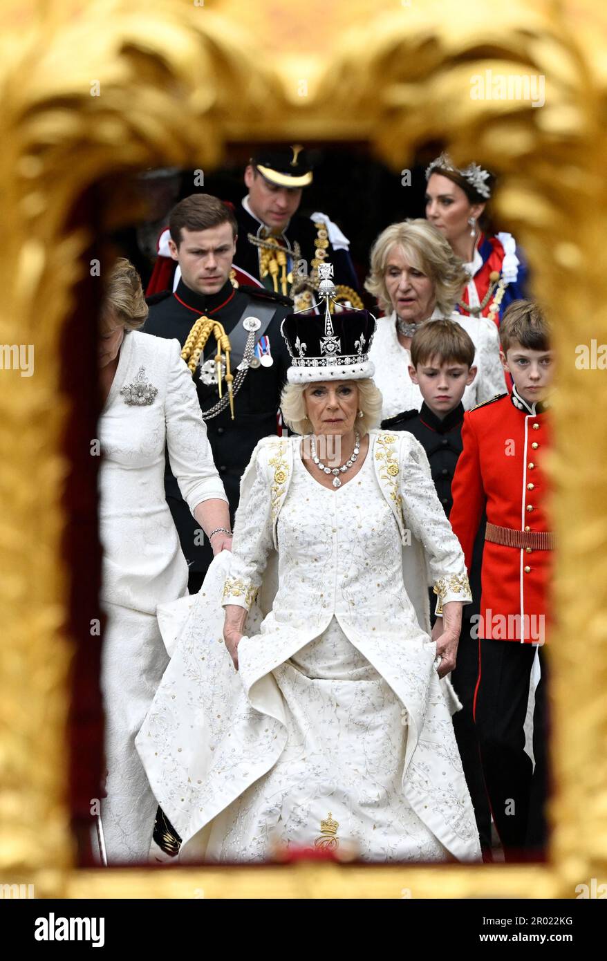 Queen Camilla departs Westminster Abbey, London, following her Coronation alongside King Charles III. Picture date: Saturday May 6, 2023. Stock Photo