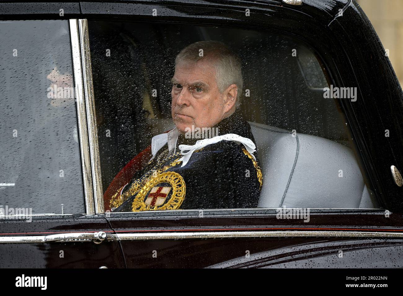 The Duke of York departs Westminster Abbey, London, following the Coronation of King Charles III and Queen Camilla. Picture date: Saturday May 6, 2023. Stock Photo