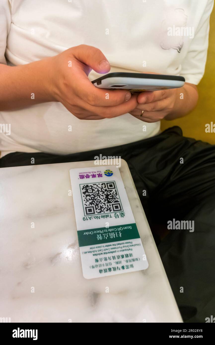 Shanghai, China, Paying by Smart Phone Application, WeChat, e-Money Stock Photo