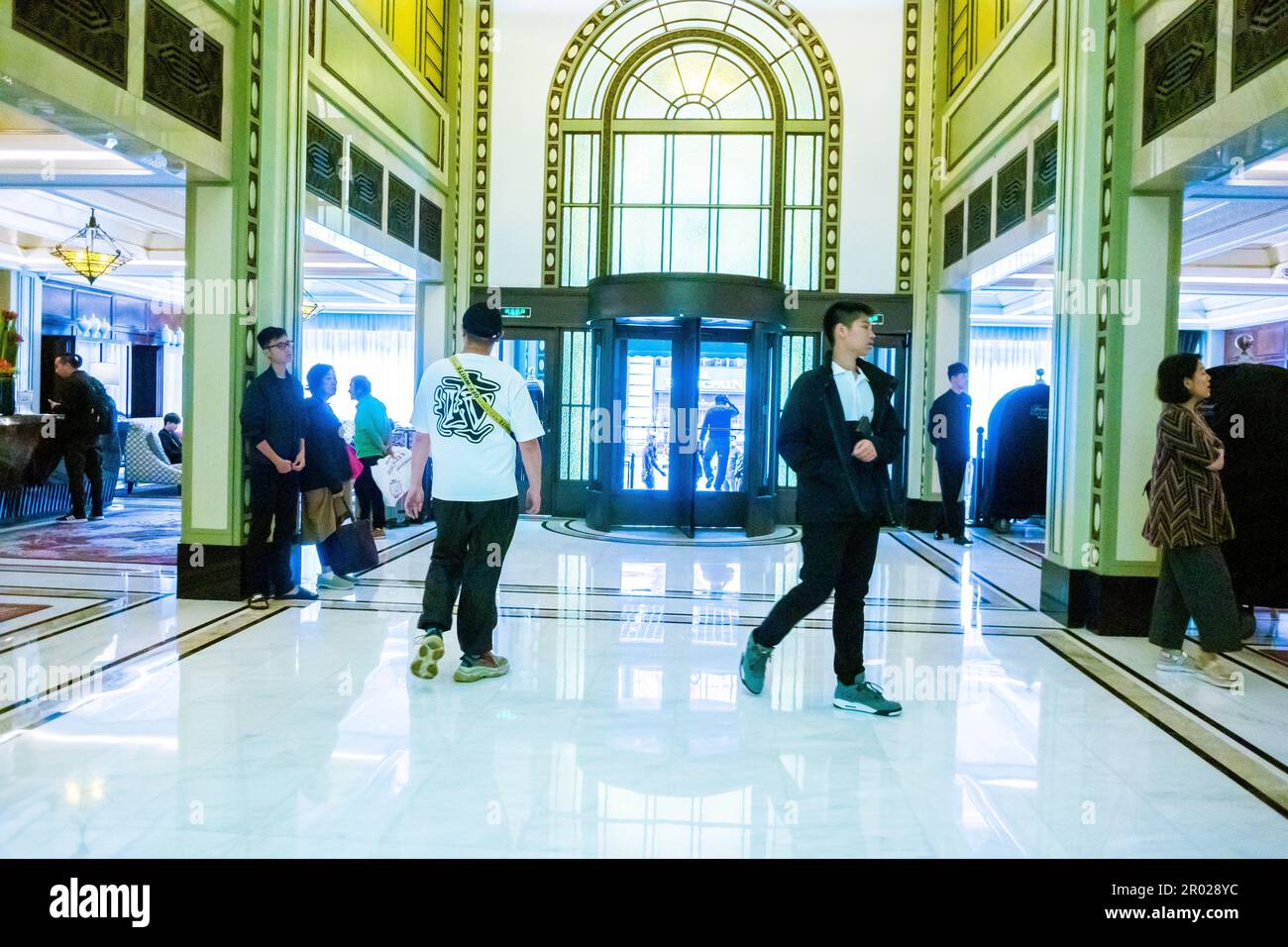 Shanghai, China, Chinese People Walking, Inside Hallway, Fairmont Hotel, in CIty Center Stock Photo