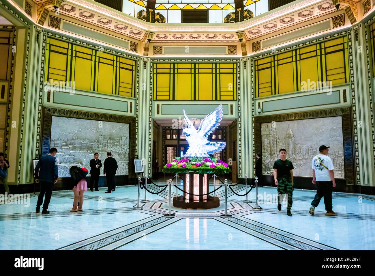 Shanghai, China, Chinese People Walking, Inside Hallway, Fairmont Hotel, in CIty Center Stock Photo