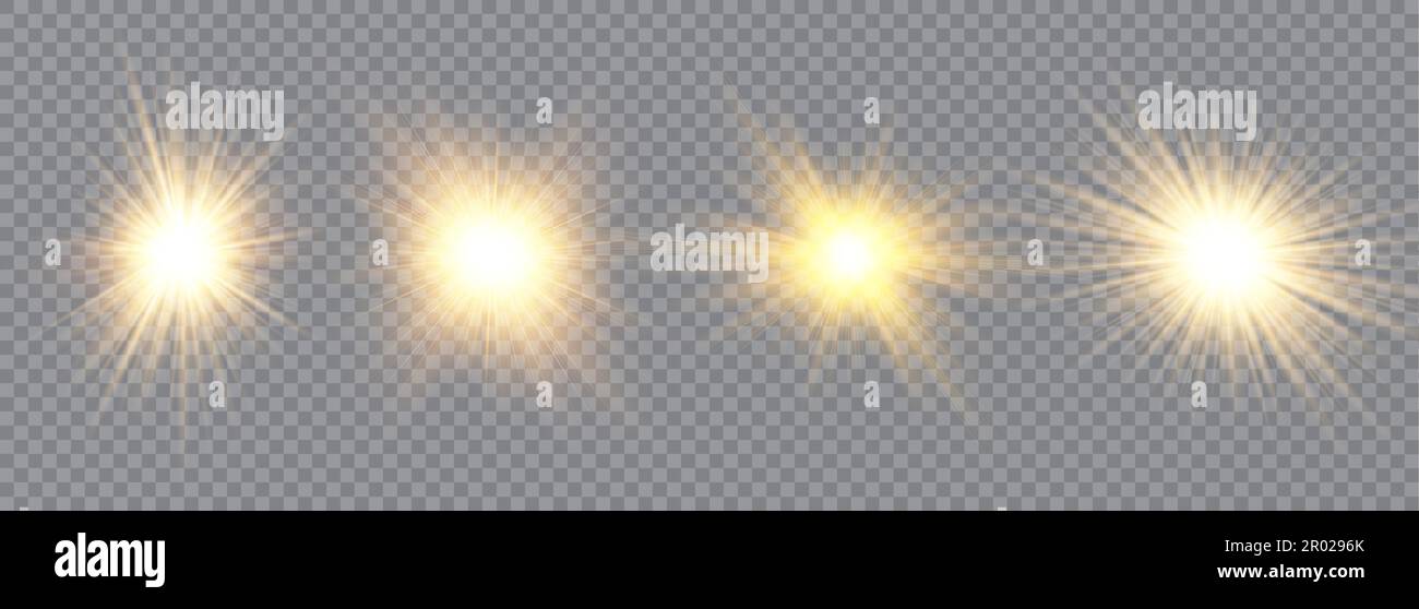 Glow light effect set. Star burst with sparkles. Sun. Vector illustration. Stock Vector
