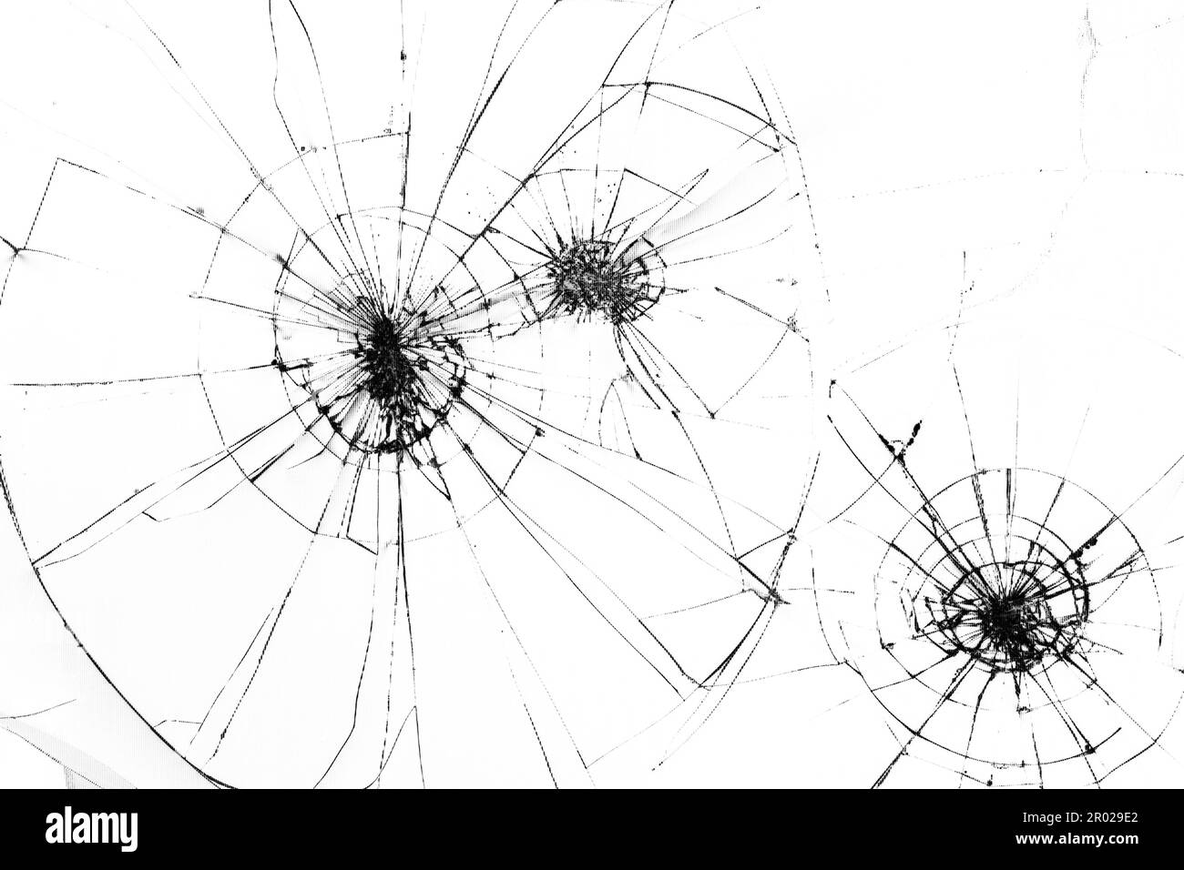 traces of bumps and cracks on a broken white LCD screen, computer monitor or TV Stock Photo