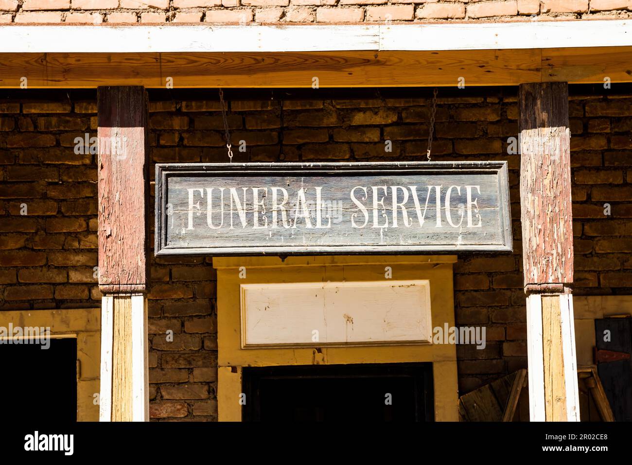 Vintage Funeral Service cartel made of wood. Good for concepts Stock