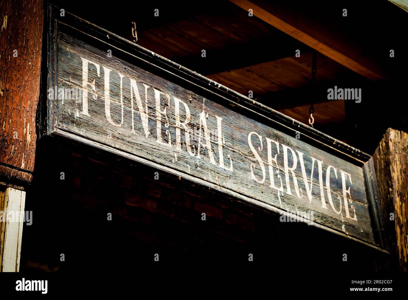 Vintage Funeral Service cartel made of wood. Good for concepts Stock