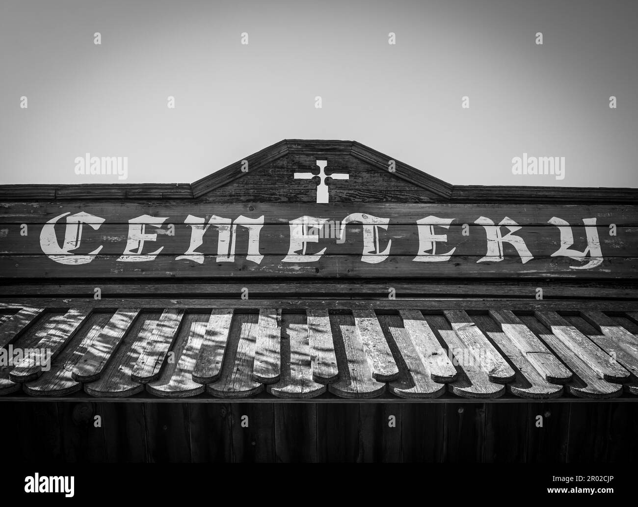 Vintage cemetery entrance made of wood Stock Photo