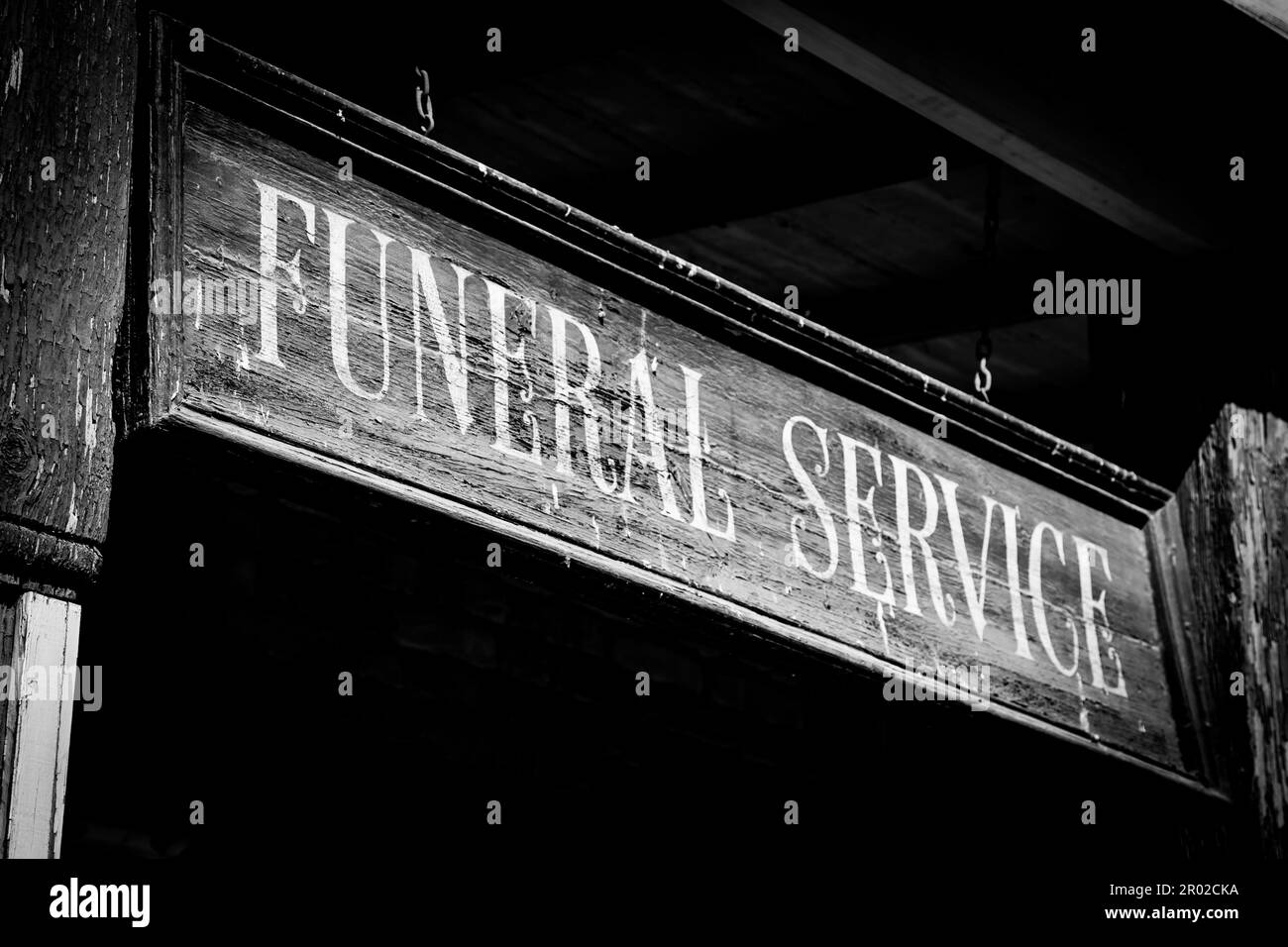 Vintage Funeral Service cartel made of wood. Good for concepts Stock Photo