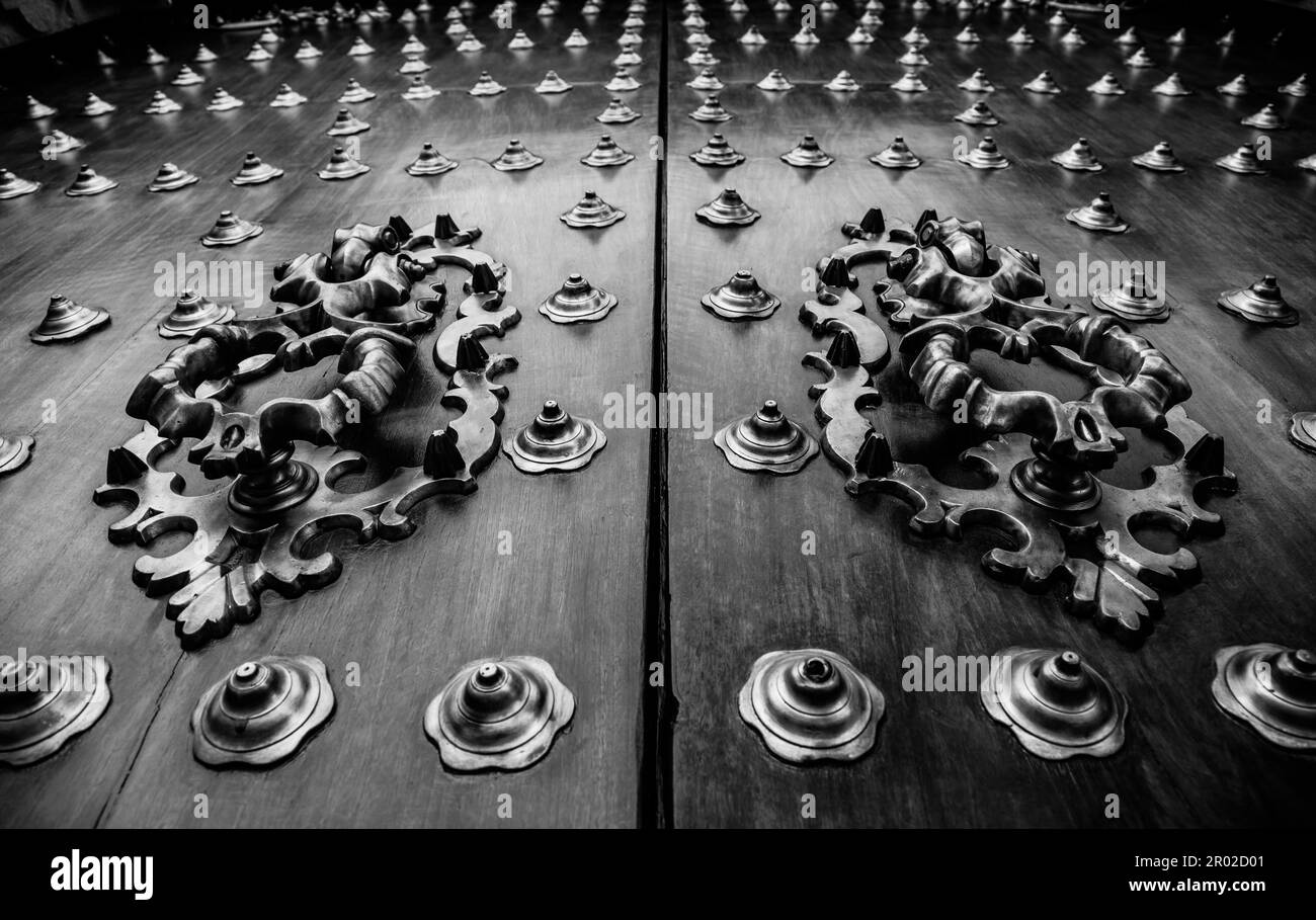 Seville, Spain. Old door detail, made of wood, 200 years old Stock Photo