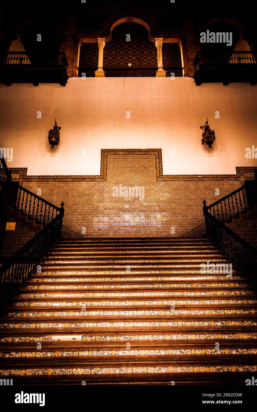 Saville, Spain. Old Spanish Renaissance Revival staircase made of ...