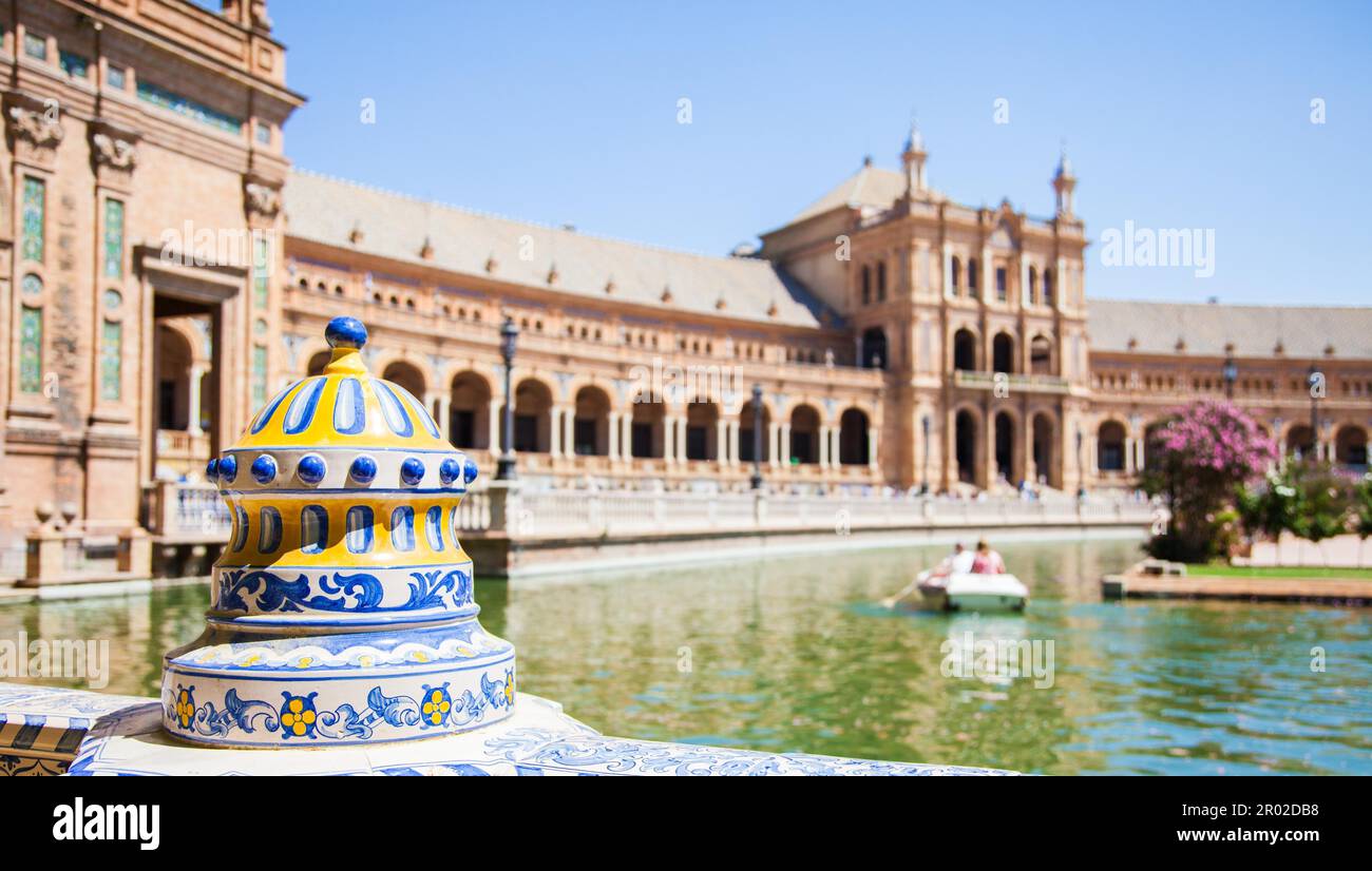 Spain, Seville. Spain Square, a landmark example of the Renaissance ...