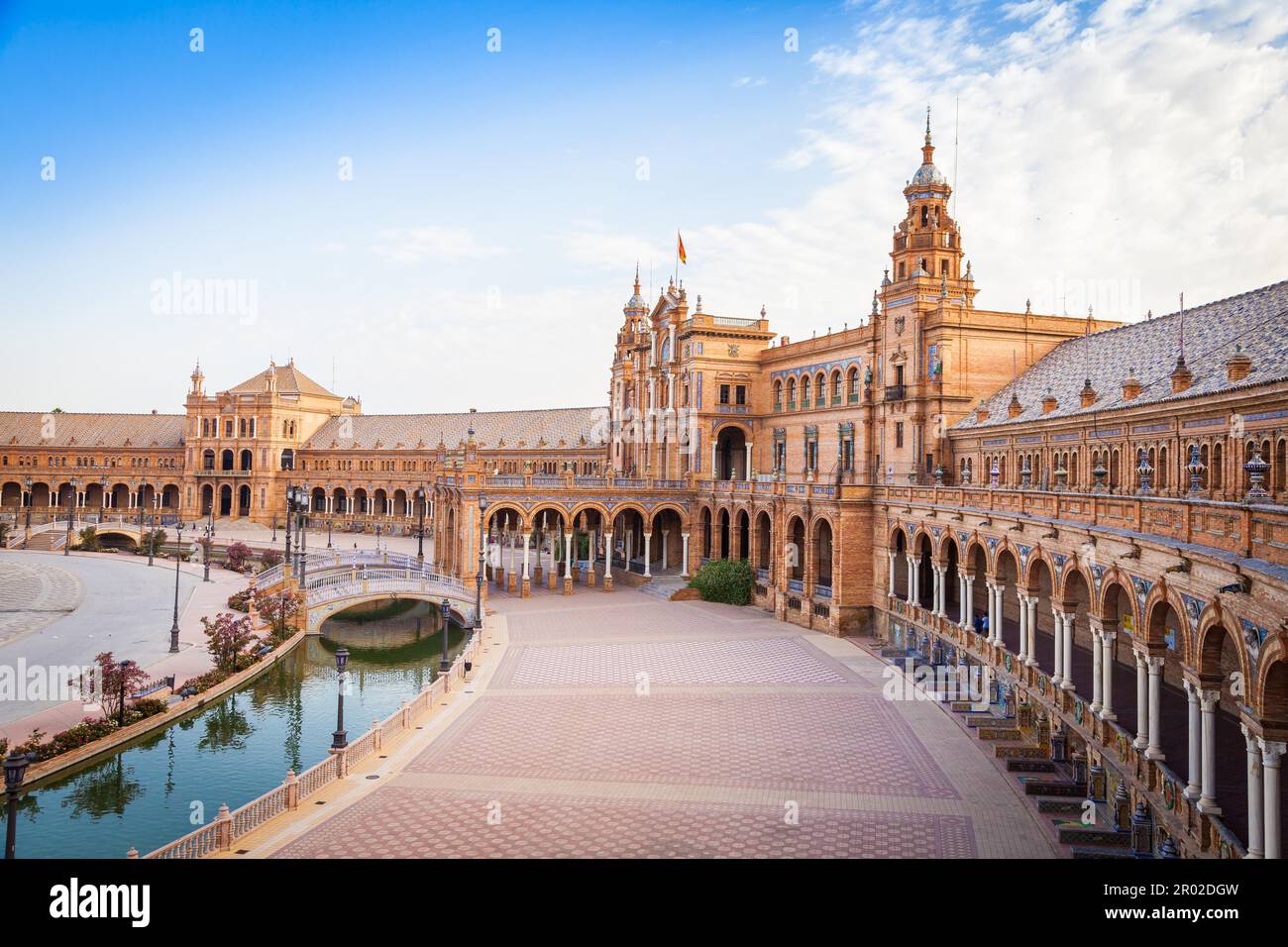 Spain, Seville. Spain Square, a landmark example of the Renaissance ...