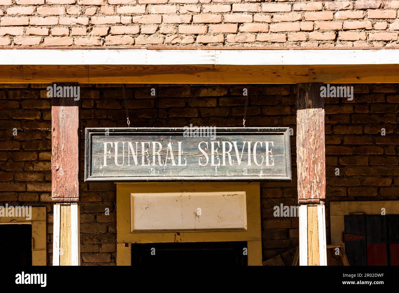 Vintage Funeral Service cartel made of wood. Good for concepts Stock