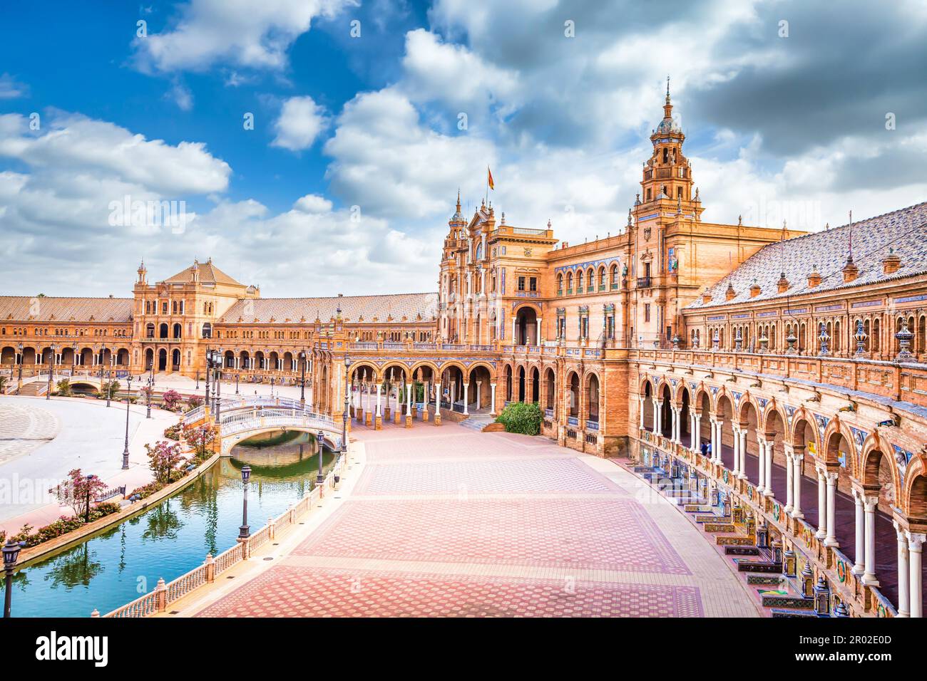 Spain, Seville. Spain Square, a landmark example of the Renaissance ...