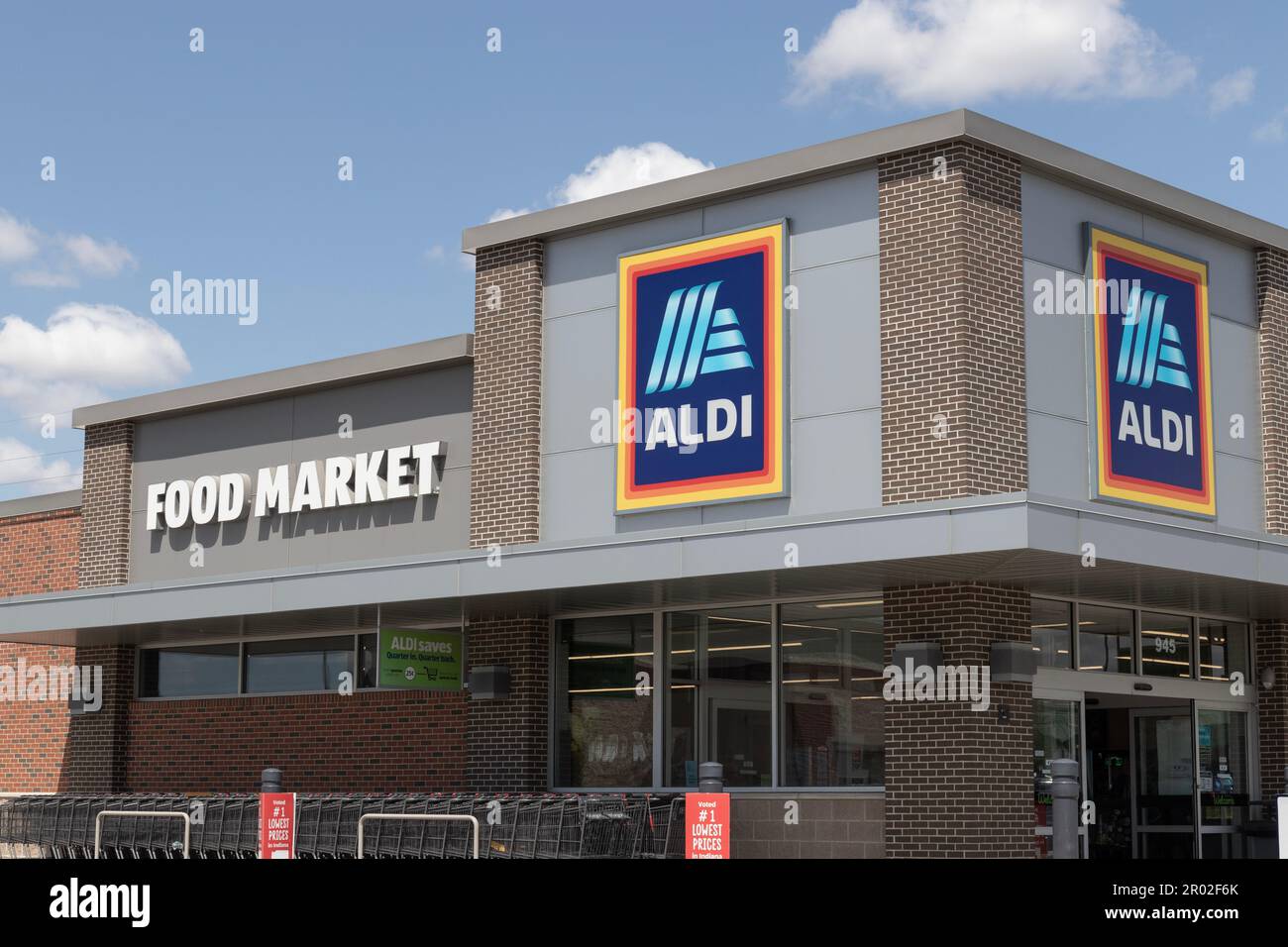 Warsaw - Circa May 2023: Aldi Discount Supermarket. Aldi sells a range of grocery items, including produce, meat and dairy at discount prices. Stock Photo