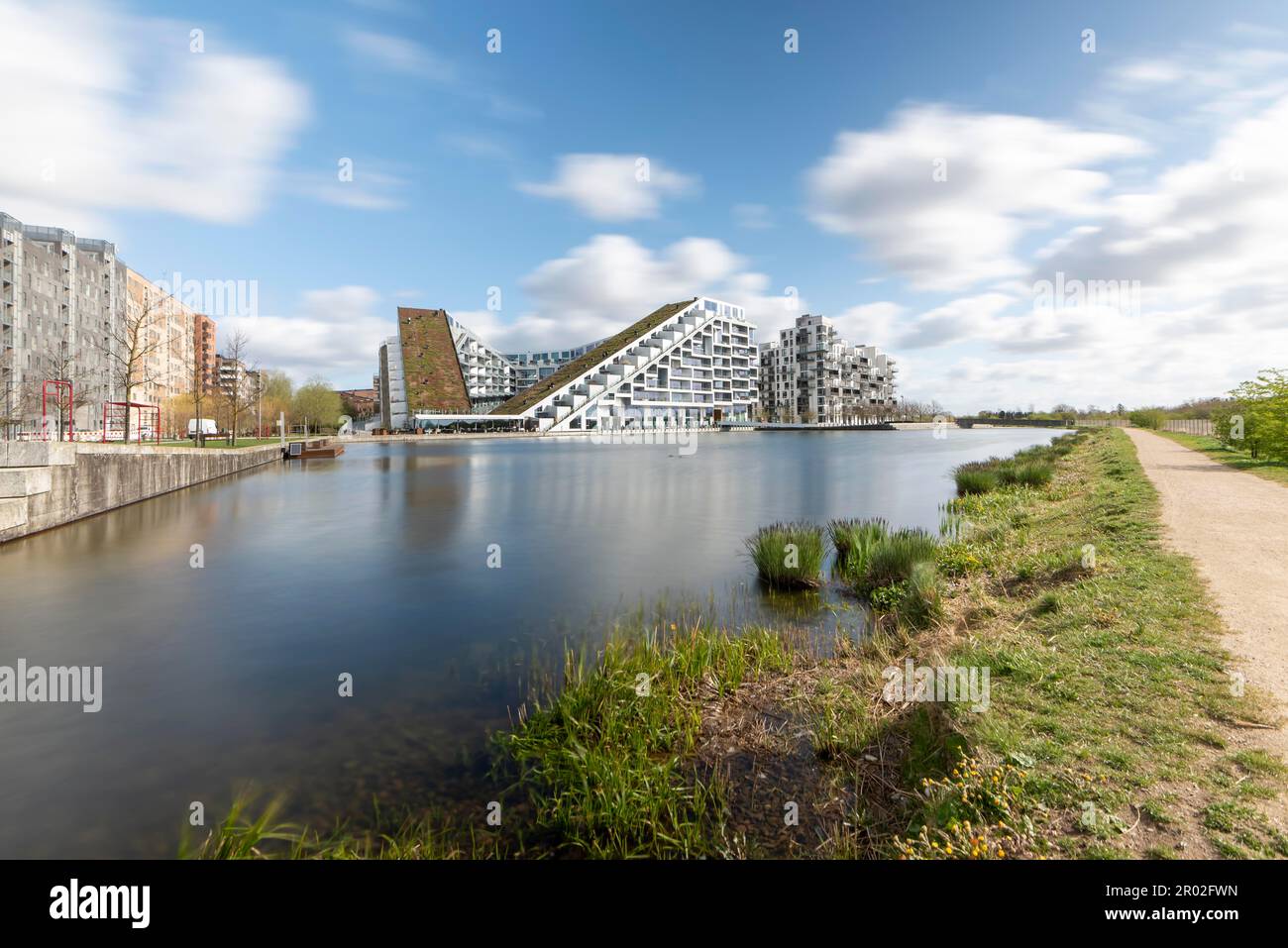 Residential project 8 House, designed by the architectural firm Bjarke Ingels Group (BIG), Orestad, Copenhagen, Hovedstaden Region, Denmark Stock Photo