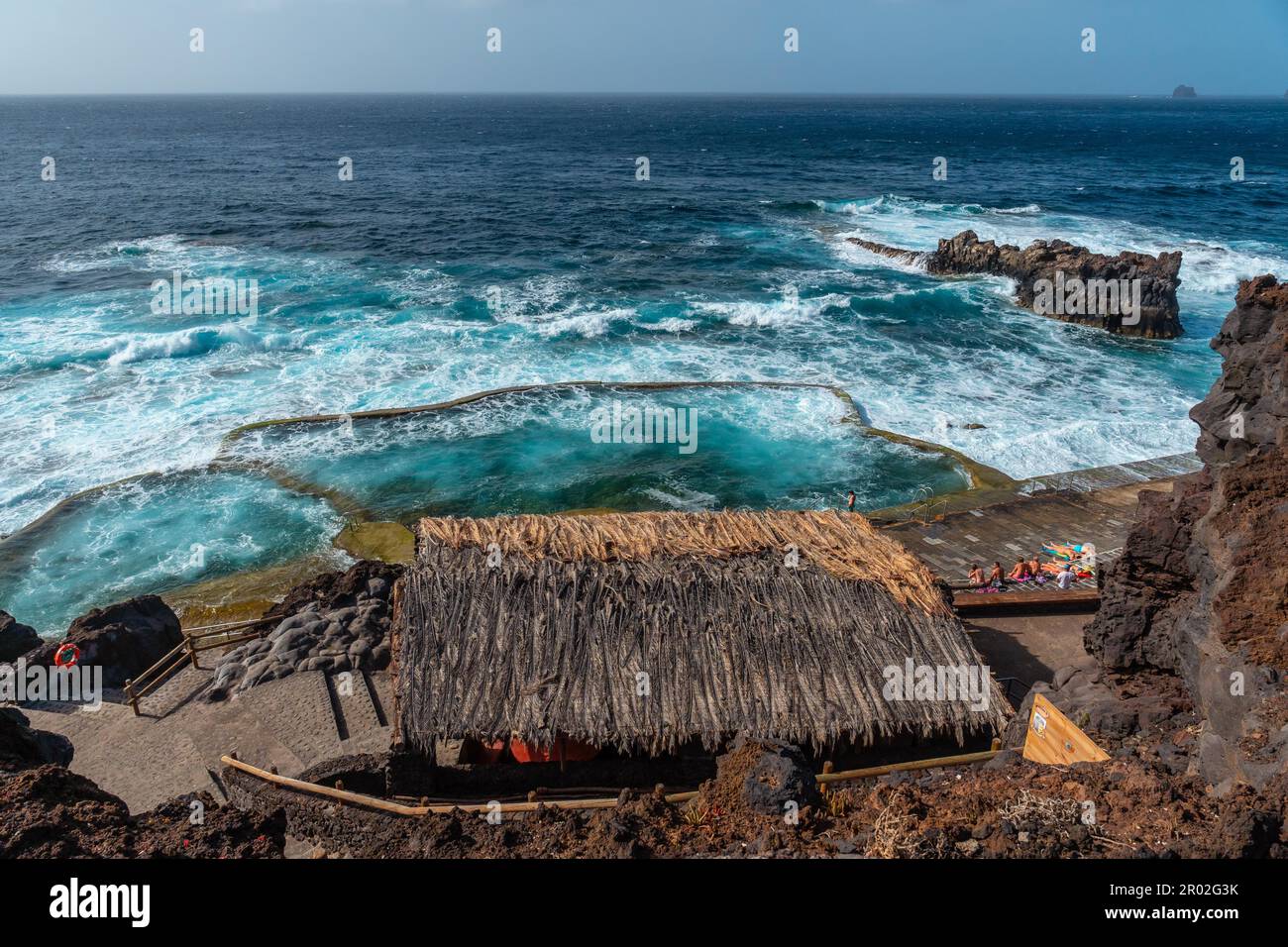 View from above of the rock pool and recreational area of La Maceta on the island of El Hierro, Canary Islands Stock Photo